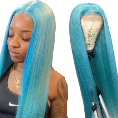 China Free Samples Soft Thick Smooth Light Blue Peruvian Hair Front Lace Wig Stright 10a Cuticle Aligned Hair Lace Front Wig For Sale for sale