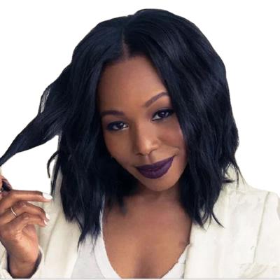 China XuanRan Fashionable Good Quality Short Body Bob Wigs For Black Women Wavy Medium Part Synthetic Lace Up Non Black Wigs Wholesale Price for sale