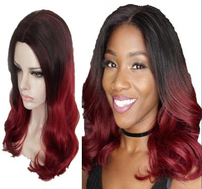 China Wholesale Ombre High Quality Heat Resistant Red Medium Part Water Wave Wavy Hair Wigs Lace Up Non Lace Frontal Curly Hairstyle Synthetic Hair Wigs for sale