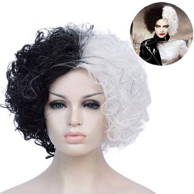 China Wholesale Soft Smooth Thick 16 Inches Black And White Kinky Curly Synthetic Wigs Pink Intranet Short Bob Curly Heat Resistant Wig for sale