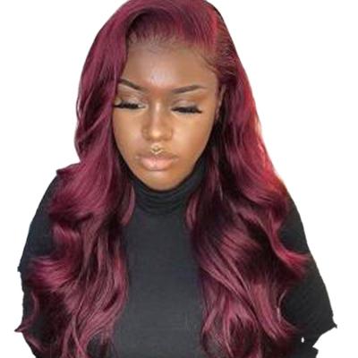 China Long Natural Transparent Wine Red Thick Soft Body Wave Wig Lace Up Non Lace Frontal Synthetic Wigs For Black Women for sale