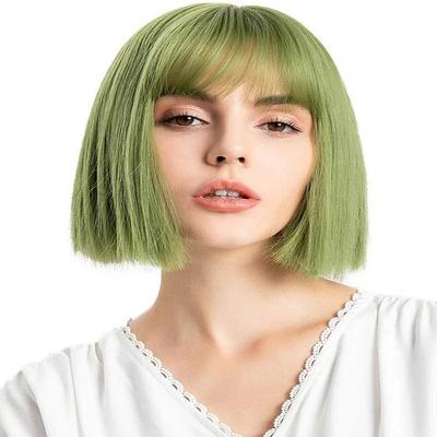 China New Arrival XuanRan Straight Hair Synthetic Human Hair Short Bob Wigs Extensions Wigs Green Color Soft Thick Bangs For COS Wigs for sale