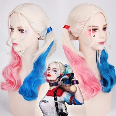 China Harleen Quinzel Cosplay Double Gradient Soft Thick Smooth Synthetic Ponytail Wig Body Wave Hd Long Lace Up Front Wig for sale