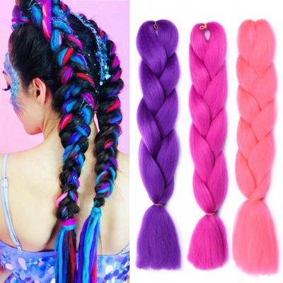 China Soft Smooth Thick Europe 24 Inch Extension Natural Ombre Braiding Hair Solid Color Pre Crochet Synthetic Stretch Hair Wigs for sale