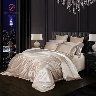 China Wholesale Anti-static 19mm 22mm Luxury Hotel Bed Sheets Mulberry Silk Satin Duvet Cover 100% Silk Cover Set Silk Bedding Set for sale