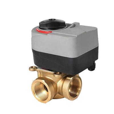 China Brass Motorized Rotary Actuator 3 Overall Thermostatic Water Mixing Diverting Valve for sale