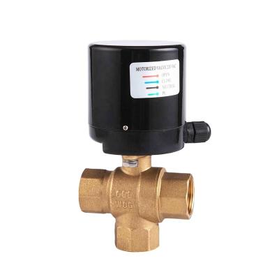 China General Water Service 220v 110v 24v DC AC Actuator General Brass Water Shutoff 3 Way Electric Ball Valve for sale