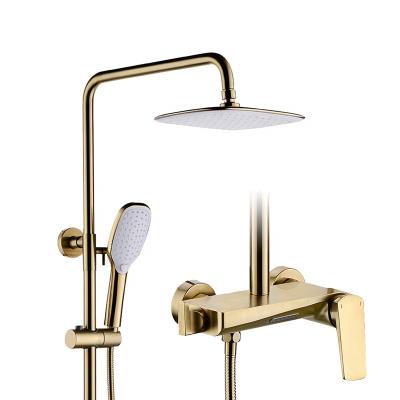 China With Sliding Bar Brushed Gold Shower Set Home Bathroom Pressurized Brass Bathroom Shower Set Black Gun Gray for sale