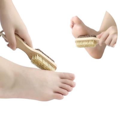 China EXFOLIATING Natural Double Side Foot Scrubber Exfoliator Sweep Wooden Body Cleansing Pumice Stone Bath Brus for sale