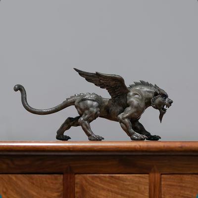 China Europe Feng Shui Bronze Tiger With Wings Statue Metal Figurine Animal Sculpture for sale