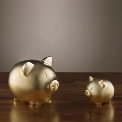 China European Piggy Bank Metal Pig Piggy Bank Cute Bronze Tabletop Home Decor for sale