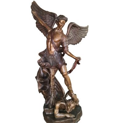 China Europe Large Bronze Saint Michael Archangel Slaying The Life Size Metal Angel Devil Statue Sculpture for sale