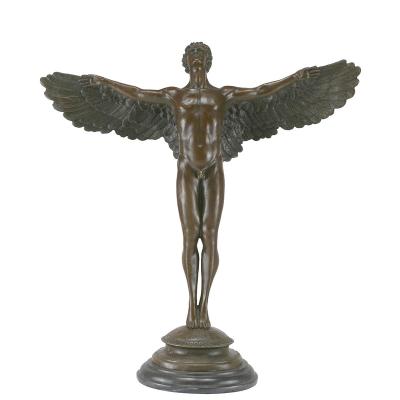 China Europe Male Angel Open Wings Statue Man Life Size Bronze Sculpture for sale