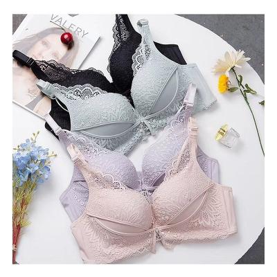 China New European and American style breathable lace rimless sexy underwear gathering adjustable back traceless bra suit for sale