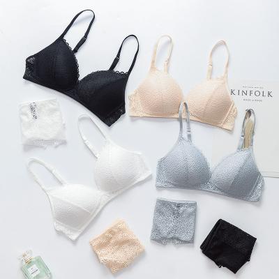 China New sexy breathable lace triangle cup bra set without ring French European and American steel side closed underwear for sale