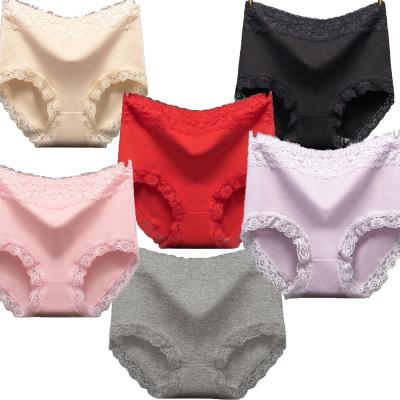 China Underware Antibacterial Women's Plus Size Embroidered Hollow Lace High Waist Sexy Panties for sale