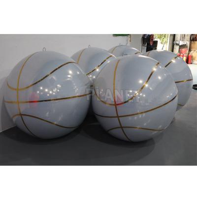 China Ceiling Decoration Hanging Shiny PVC Giant Reflective Inflatable Basketball Mirror Balloon for sale