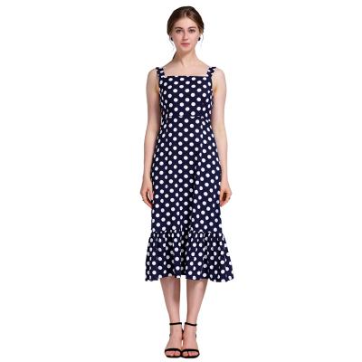 China New Fashion Summer Anti-wrinkle Madame Cute Polka Dot Long Classic Elegant Women Sleeveless Soft Casual Dress for sale