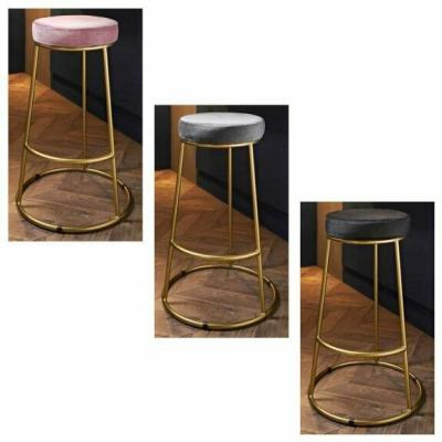 China China Wholesale Modern Supplier New Design Velvet Round High Bar Stool With Gold Waist Legs for sale