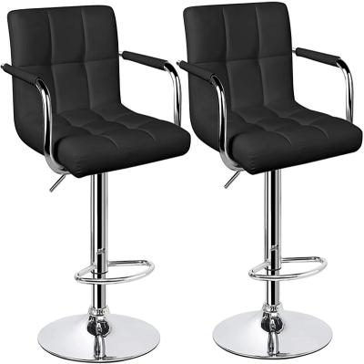 China Modern Adjustable Bar Stools With Armrest , Square Back Swivel Double Stitching With Back Bar Stool for sale