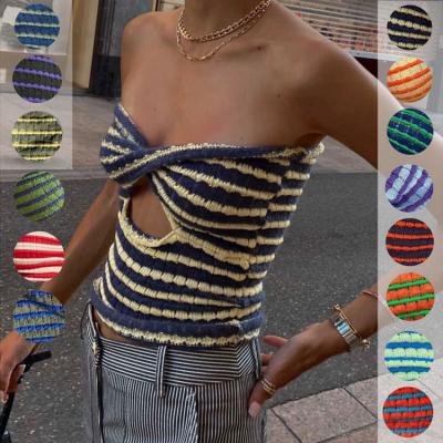 China 2022 Style Breathable Hot Vacation Sexy Striped Sweater Knit Tube Top Vest Women Tank Tops for sale