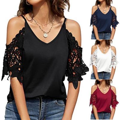 China Anti-Wrinkle Plus Size Women's T-Shirts Lace Up Sleeveless V-Neck Solid Color Sling Loose Casual T-shirt Ladies T-shirt for sale