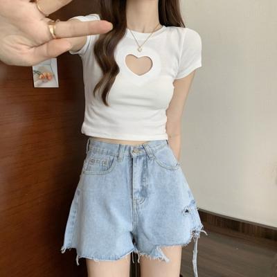 China Anti-wrinkle women's summer round neck plus size women's body decoration cavity sexy top short-sleeved T-shirt for sale