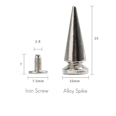 China Metal Shaft 10*25 Spike Stud Metal Screw Back Studs DIY Craft Cool Rivets Punk Silver Cone Studs Screwback Studs for sale