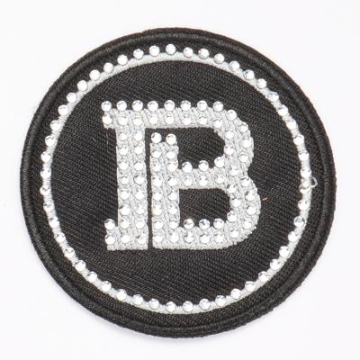 China Other Large Rhinestone B Iron On Patch Around Black Custom Embroidery Patches for sale