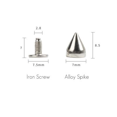 China Thick bottom 7*9 cone spike stud metal alloy alloy spike punk stud nickel free for punk spike and rivet leather punk fast screw craft stud for sale