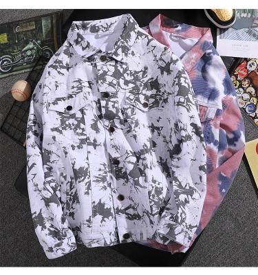 China Other Wholesale OEM Good Quality Custom Motorcycle Mens Tie Dye Denim Jacket for sale