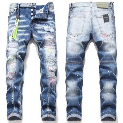 China High Quality Men Breathable Jean Pants Designer Trousers Patchwork Printed Ripped Custom Made Denim Men's Jeans for sale