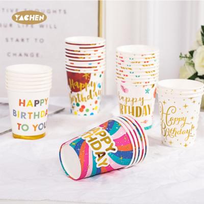 China YACHEN Happy Birthday Party Paper Paper Cup Custom Design Disposable Paper Cups Color Eco-Friendly Paper Cups Wholesale Supplies for sale