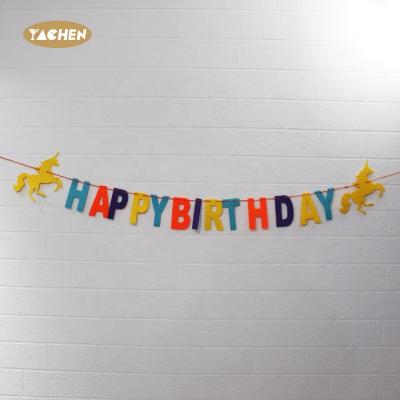 China YACHEN Hot Sale Felt Unicorn Happy Birthday Banner Custom Felt Design Party Decoration For Kids Party Felt Banner Wholesale for sale