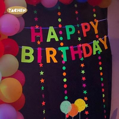 China YACHEN 3M Paper Fluorescent Neon Glow Party Paper Banner Set Decorations Birthday Party Pull Flag For Night Party for sale