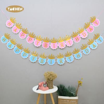 China Hot Sale Colorful YACHEN DIY Happy Birthday Aluminum Foil Banner Printing Paper Banner for Birthday Party Decoration Wholesale for sale