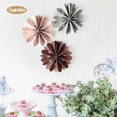 China YACHEN 3pcs/set 8cm Custom Paper Double Off Paper Hollow Out Paper Fan For Wall Party Decorations for sale