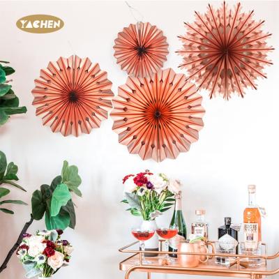 China YACHEN DIY Cavity Folding Paper Fan Red Tissue Paper Fan Decorations For New Year Birthday Wedding for sale