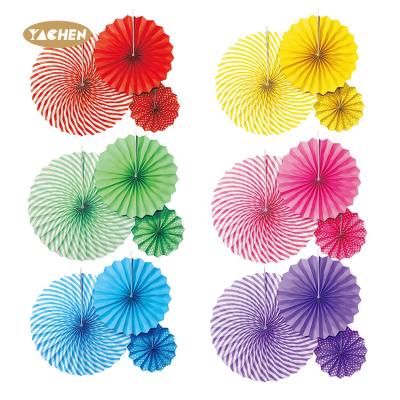 China High Quality YACHEN Paper Party Paper Fan Set Eco-friendly Paper Fan For Festival Party Solid Color 8/12/15inch Paper Fan Set for sale