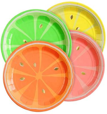 China Party Novelty Fruit Color Round 7inch Solid Disposable Yellow Paper Plate for sale