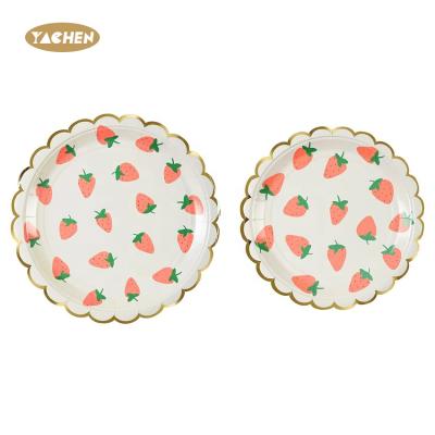 China YACHEN Paper Strawberry Printing Paper Plate Baking Eco-friendly Disposable Paper Plate For Party Fruit Dish Wholesale Supplies for sale