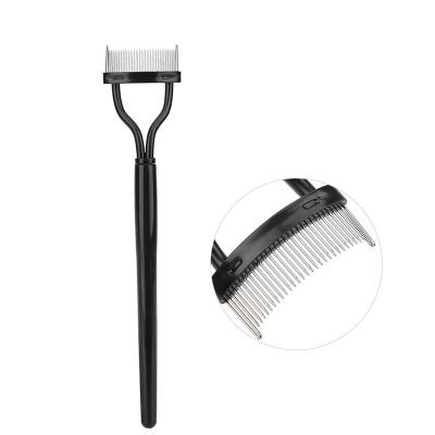 China Fashionable Makeup eyelash comb eyelash curler with comb Professional Metal Teeth Separator Black Mascara Eyelash Comb Brush Lash Separator Definer for sale