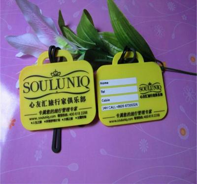 China Yellow 2d Design Soft PVC Suicase Tag / Travel Name Tag With Writing Backside For Club Gift for sale