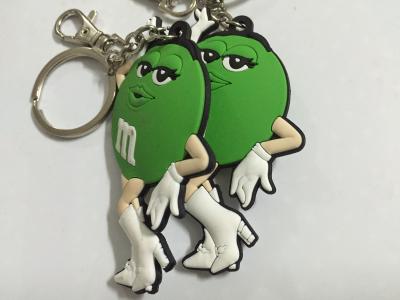 China Mini 3D Double-sided M Beans Shape Rubber Soft PVC Keychains In Green Color For Promotion Gift for sale