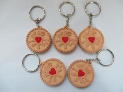 China Promotional Cute Chocolate Cookies Silicone Rubber PVC Keychains With Metal Ring , Best Christmas Gift for sale