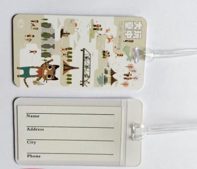 China Custom Full Color Print White Plastic Luggage Tags Travel Name Tag With Transparent String, Cheap Factory Price for sale