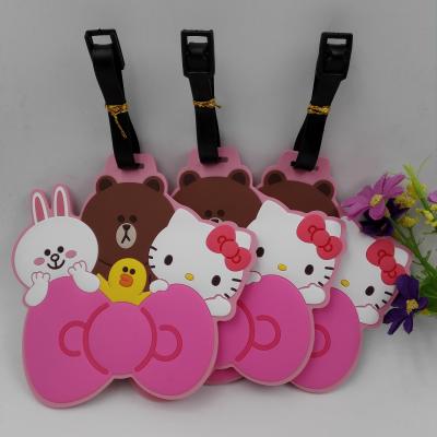 China Pink Hello Kitty Friends Rubber PVC Luggage Tags Suitcase Luggage Tags With Black Plastic Rope, Accept OEM 2D Or 3D for sale