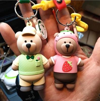 China Custom High Quality 3d Brown Bear Doll Keychain Key Holder With Silicone Wristband, Different Design Available for sale