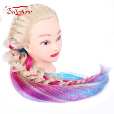 China Wholesale Hot Selling Silky Straight Afro Wave Mannequin Silky Straight Training Head With Synthetic Hair Doll Head Rainbow Training Mannequin Head for sale