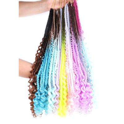 China Hot Sale Hair V-tip Crochet Goddess Hair Bohemian Messy Locs Box Braids With Ombre Curly Pre-looped Synthetic Boho River Box Braids 3x for sale